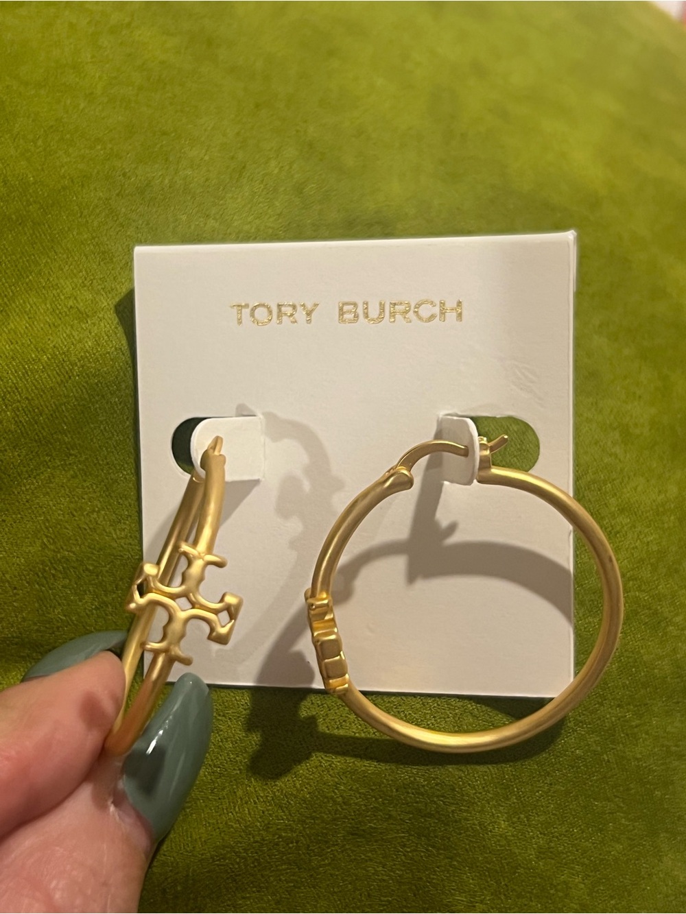 Tory Burch Matte Gold Signature Hoop Earrings